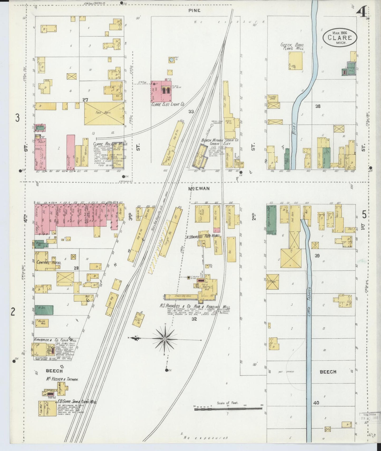 Sanborn Fire Insurance Map from Clare, Clare County, Michigan (1906), Sheet #0004 - Complete Map Set gallery image, historic Sanborn map, vintage wall art, Michigan Michigan