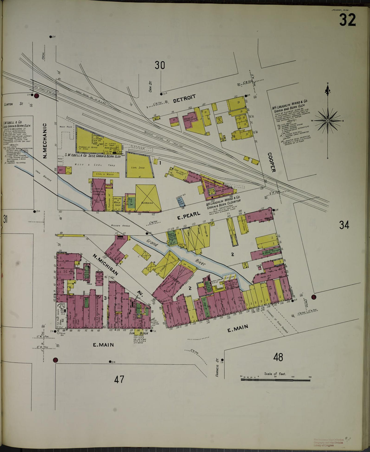 Sanborn Fire Insurance Map from Jackson, Jackson County, Michigan (1907), Sheet #0032 - Historic Sanborn Fire Insurance Map Print, vintage old map wall art, antique decor, genealogy gift, Michigan Michigan map