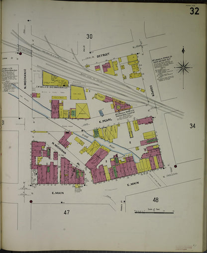 Sanborn Fire Insurance Map from Jackson, Jackson County, Michigan (1907), Sheet #0032 - Historic Sanborn Fire Insurance Map Print, vintage old map wall art, antique decor, genealogy gift, Michigan Michigan map