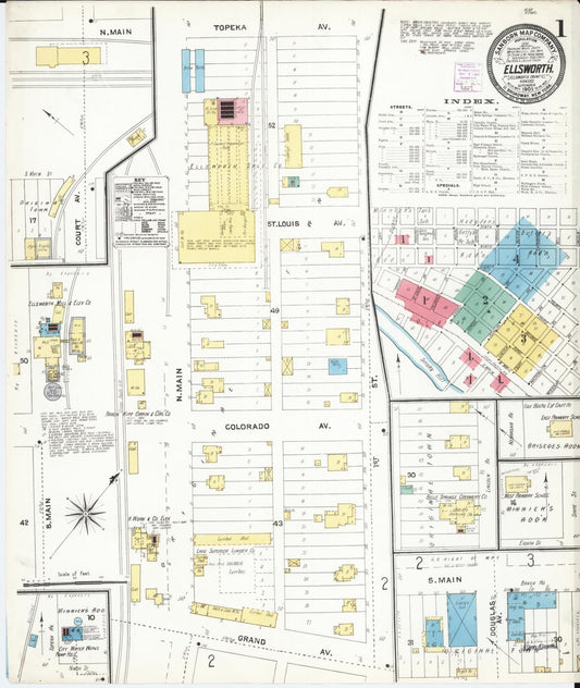 Sanborn Fire Insurance Map from Ellsworth, Ellsworth County, Kansas (1905), Sheet #0001 - Historic Sanborn Fire Insurance Map Print, vintage old map wall art, antique decor, genealogy gift, Kansas Kansas map