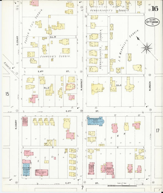 Sanborn Fire Insurance Map from Ottumwa, Wapello County, Iowa (1902), Sheet #0016 - Historic Sanborn Fire Insurance Map Print, vintage old map wall art