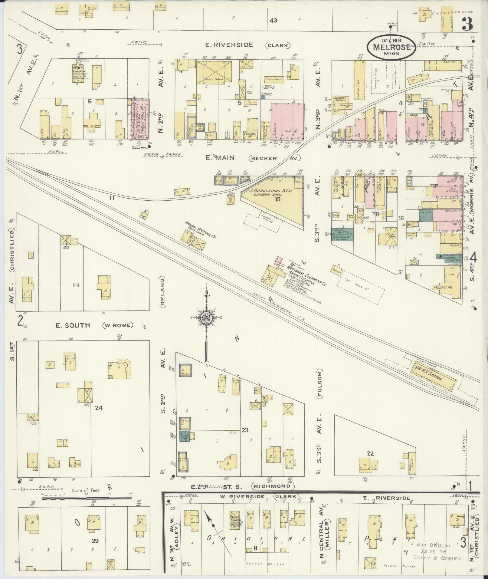 Sanborn Fire Insurance Map from Melrose, Stearns County, Minnesota (1909), Sheet #0003 - Complete Map Set gallery image, historic Sanborn map, vintage wall art, Minnesota Minnesota