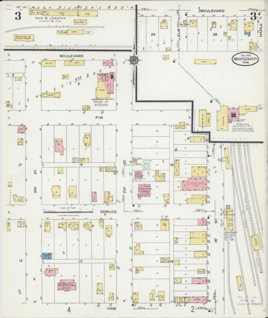 Sanborn Fire Insurance Map from Montgomery, Le Sueur County, Minnesota (1924), Sheet #0003 - Historic Sanborn Fire Insurance Map Print, vintage old map wall art, antique decor, genealogy gift, Minnesota Minnesota map