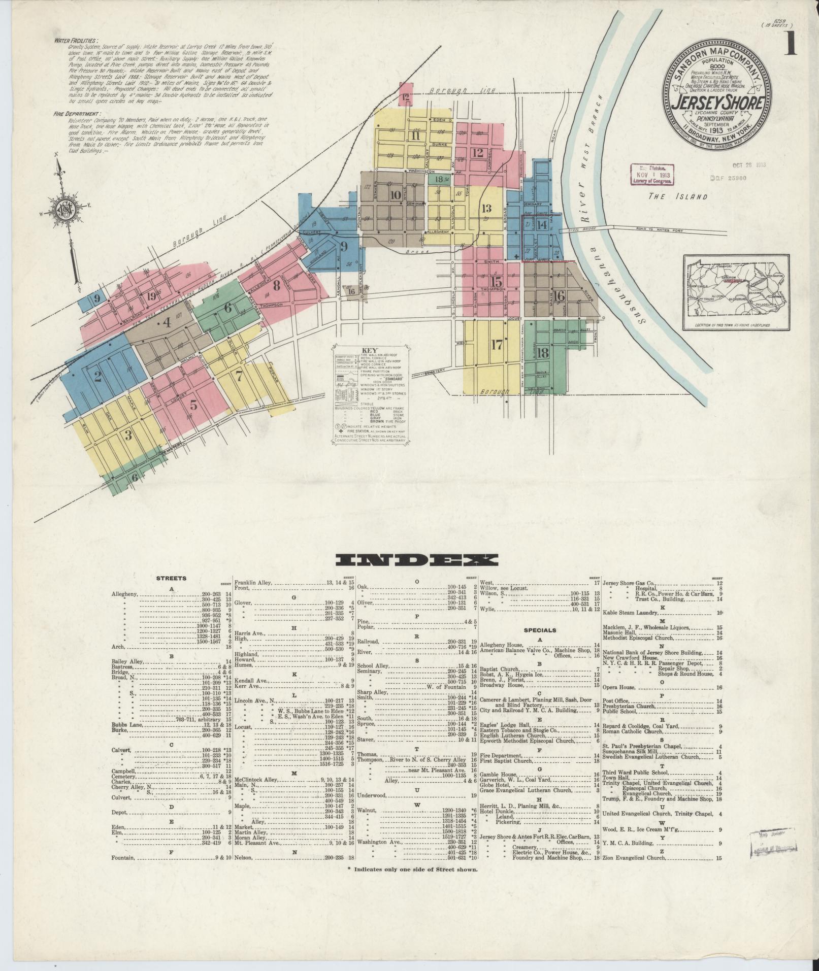 Sanborn Fire Insurance Map from Jersey Shore, Lycoming County, Pennsylvania. (1913) – Historic Sanborn Fire Insurance Map Print