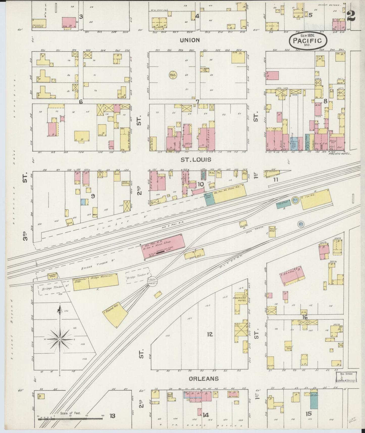 Sanborn Fire Insurance Map from Pacific, Franklin County, Missouri (1892), Sheet #0002 - Complete Map Set gallery image, historic Sanborn map, vintage wall art, Missouri Missouri