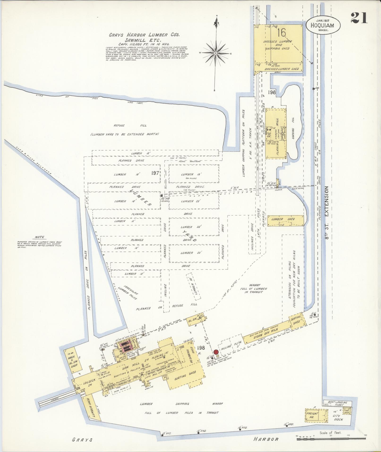 Sanborn Fire Insurance Map from Hoquiam, Grays Harbor County, Washington (1907), Sheet #0021 - Complete Map Set gallery image, historic Sanborn map, vintage wall art, Washington Washington