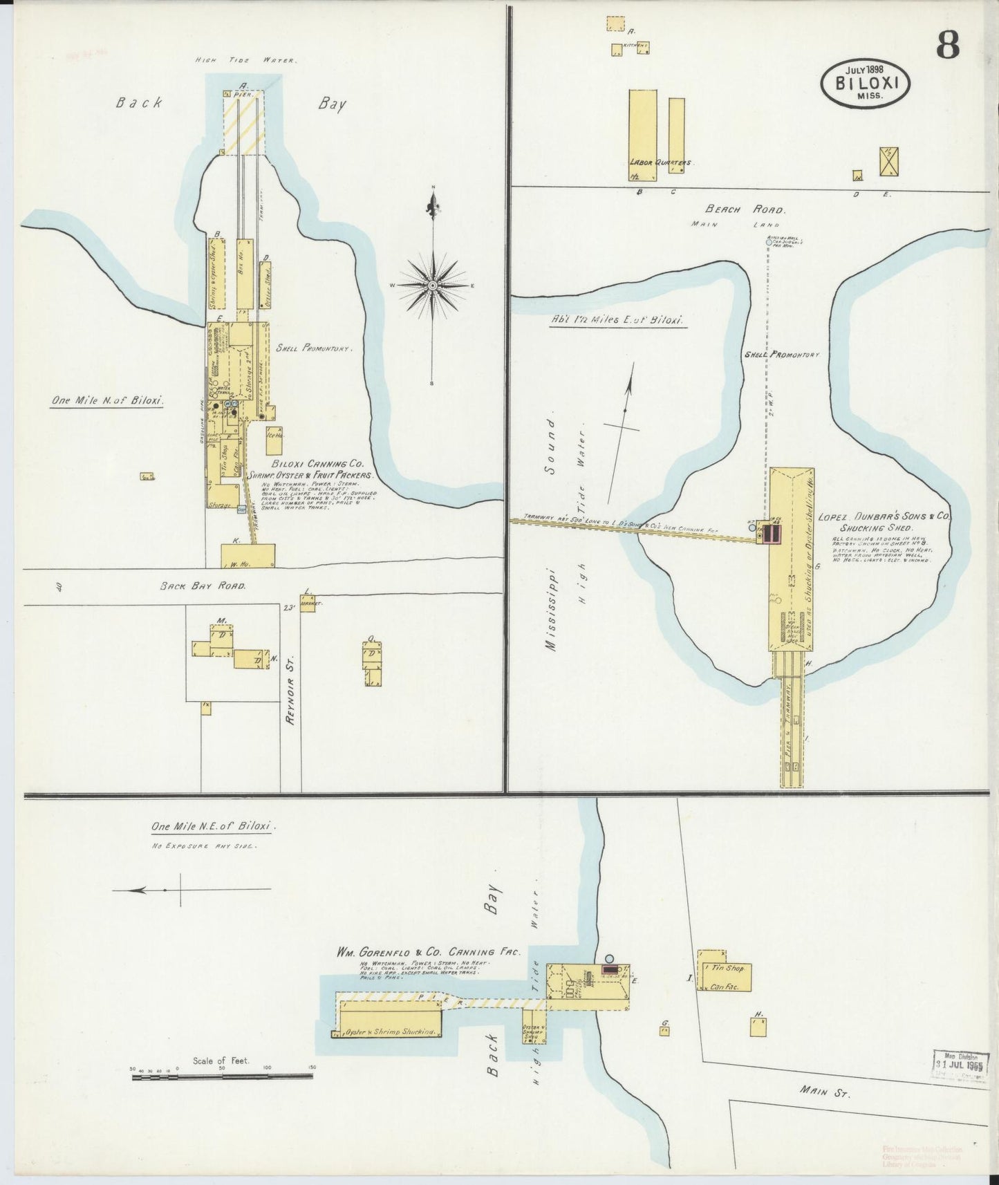 Sanborn Fire Insurance Map from Biloxi, Harrison County, Mississippi (1898), Sheet #0008 - Complete Map Set gallery image, historic Sanborn map, vintage wall art, Mississippi Mississippi