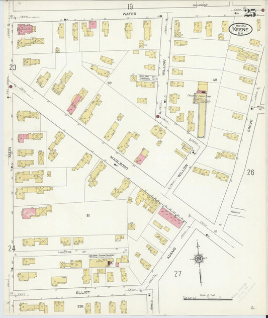 Sanborn Fire Insurance Map from Keene, Cheshire County, New Hampshire (1913), Sheet #0025 - Historic Sanborn Fire Insurance Map Print, vintage old map wall art, antique decor, genealogy gift, New Hampshire New Hampshire map
