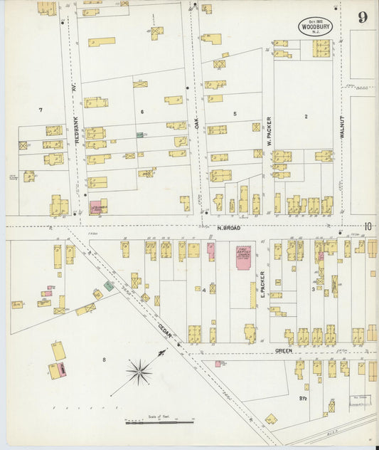 Sanborn Fire Insurance Map from Woodbury, Gloucester County, New Jersey (1902), Sheet #0009 - Historic Sanborn Fire Insurance Map Print, vintage old map wall art, antique decor, genealogy gift, New Jersey New Jersey map
