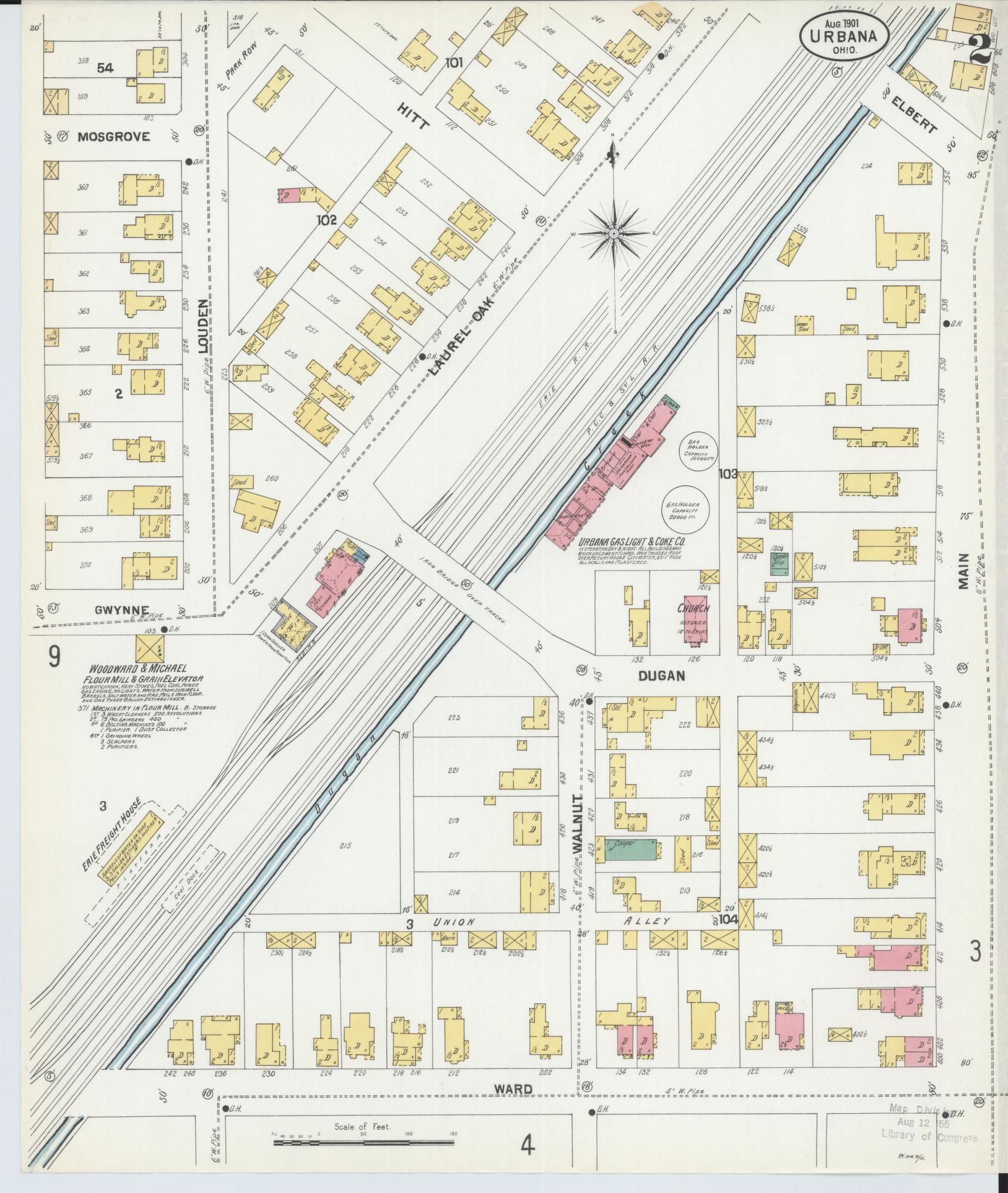 Sanborn Fire Insurance Map from Urbana, Champaign County, Ohio (1901), Sheet #0002 - Complete Map Set gallery image, historic Sanborn map, vintage wall art, Ohio Ohio
