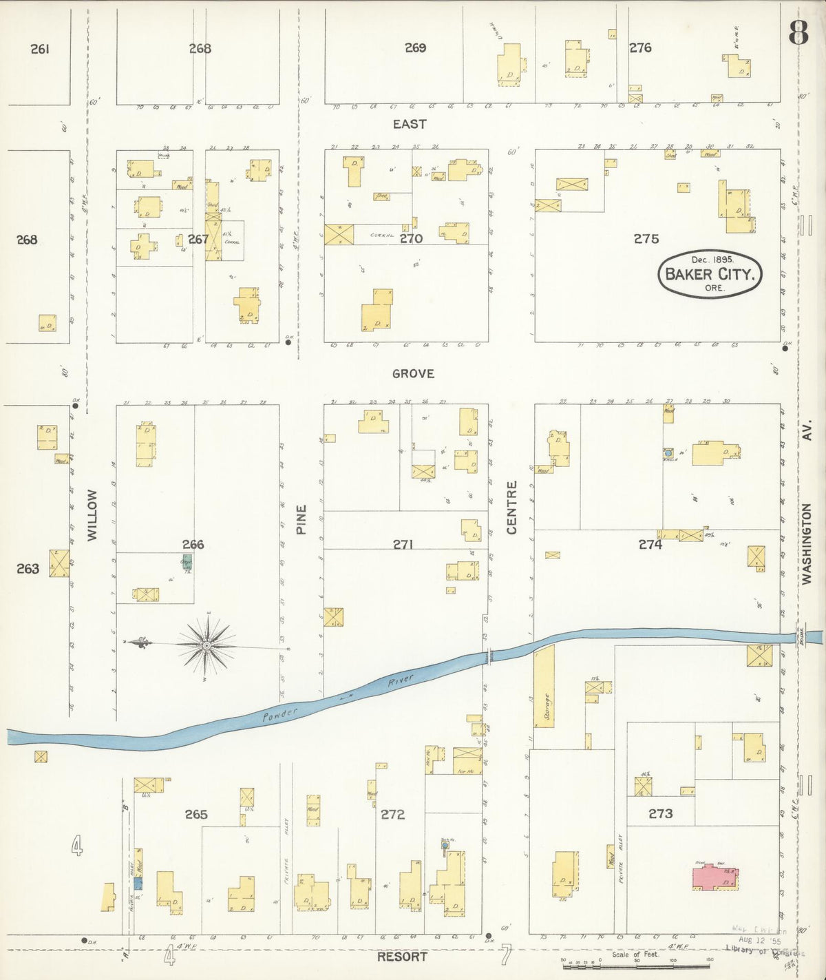 Sanborn Fire Insurance Map from Baker, Baker County, Oregon (1895), Sheet #0008 - Historic Sanborn Fire Insurance Map Print, vintage old map wall art, antique decor, genealogy gift, Oregon Oregon map