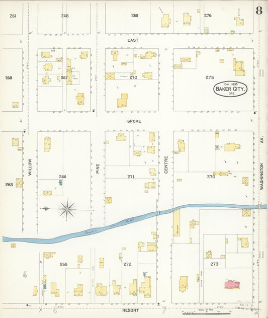 Sanborn Fire Insurance Map from Baker, Baker County, Oregon (1895), Sheet #0008 - Historic Sanborn Fire Insurance Map Print, vintage old map wall art, antique decor, genealogy gift, Oregon Oregon map