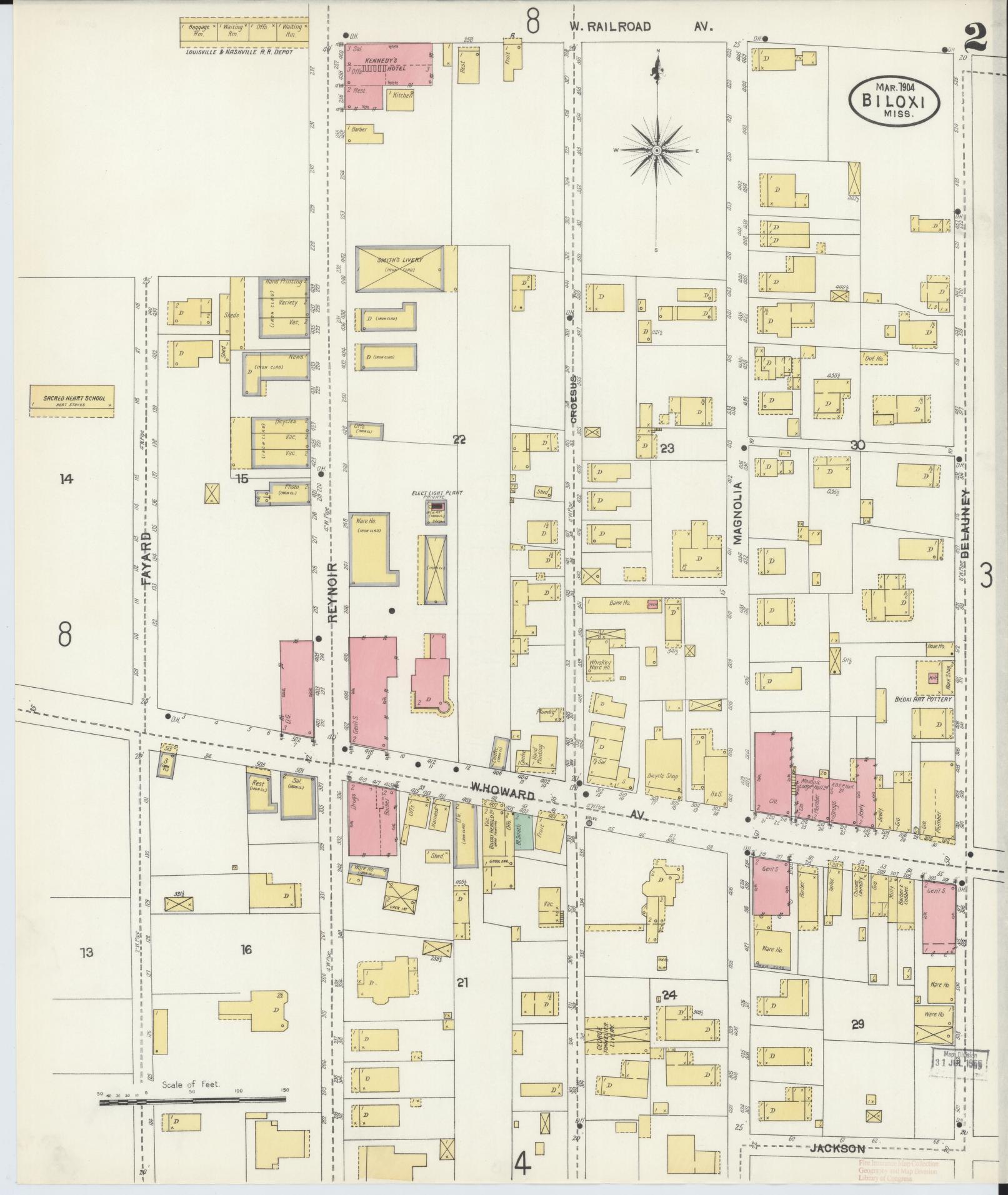Sanborn Fire Insurance Map from Biloxi, Harrison County, Mississippi (1904), Sheet #0002 - Historic Sanborn Fire Insurance Map Print, vintage old map wall art, antique decor, genealogy gift, Mississippi Mississippi map