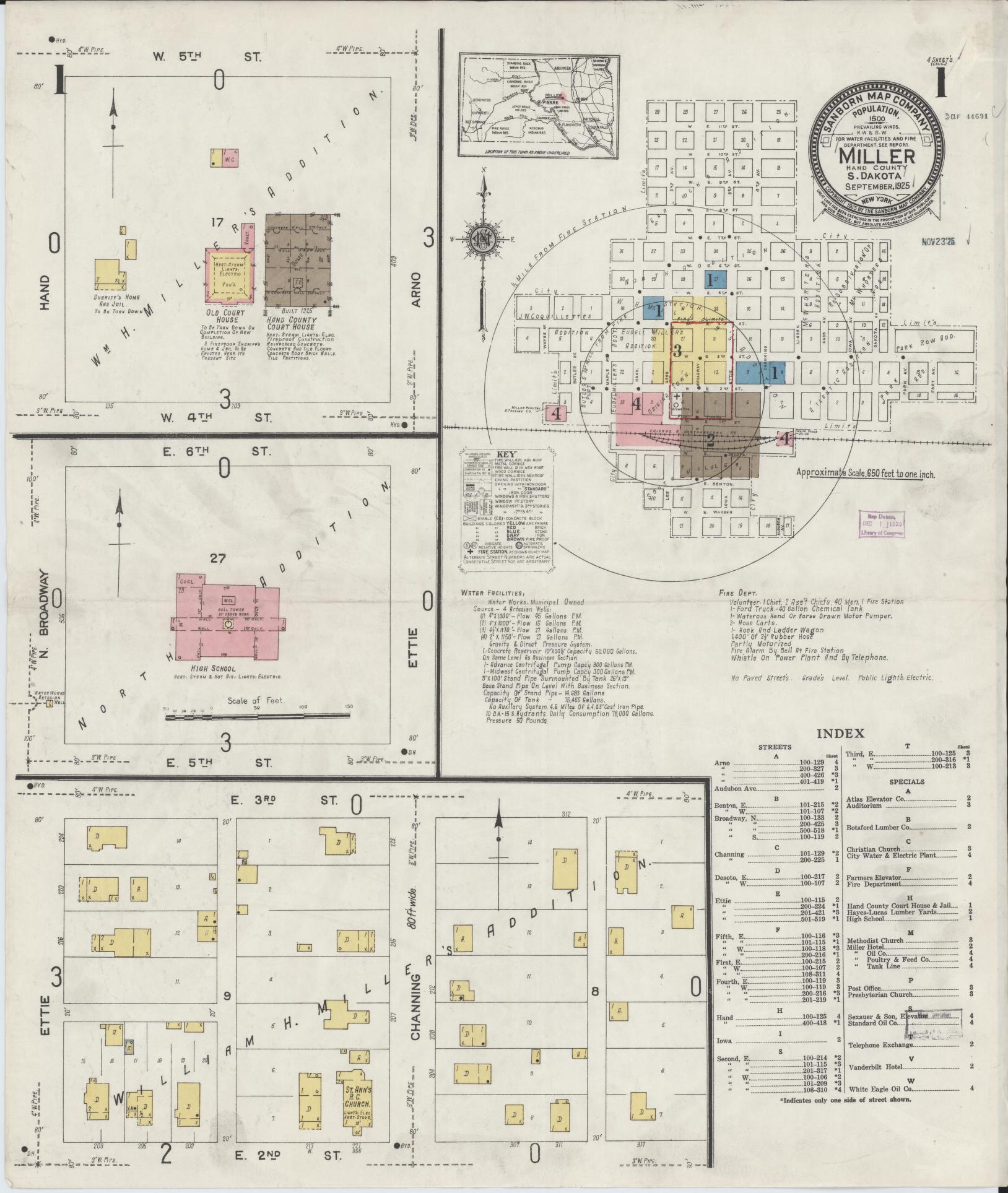 Sanborn Fire Insurance Map from Miller, Hand County, South Dakota. (1925) – Historic Sanborn Fire Insurance Map Print