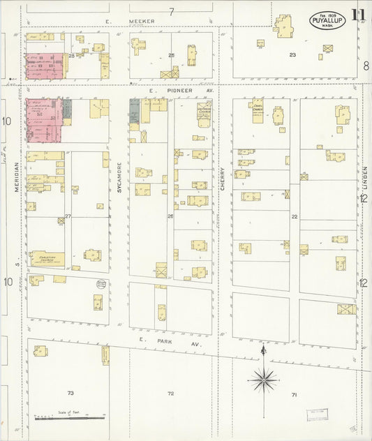 Sanborn Fire Insurance Map from Puyallup, Pierce County, Washington (1909), Sheet #0011 - Historic Sanborn Fire Insurance Map Print, vintage old map wall art, antique decor, genealogy gift, Washington Washington map