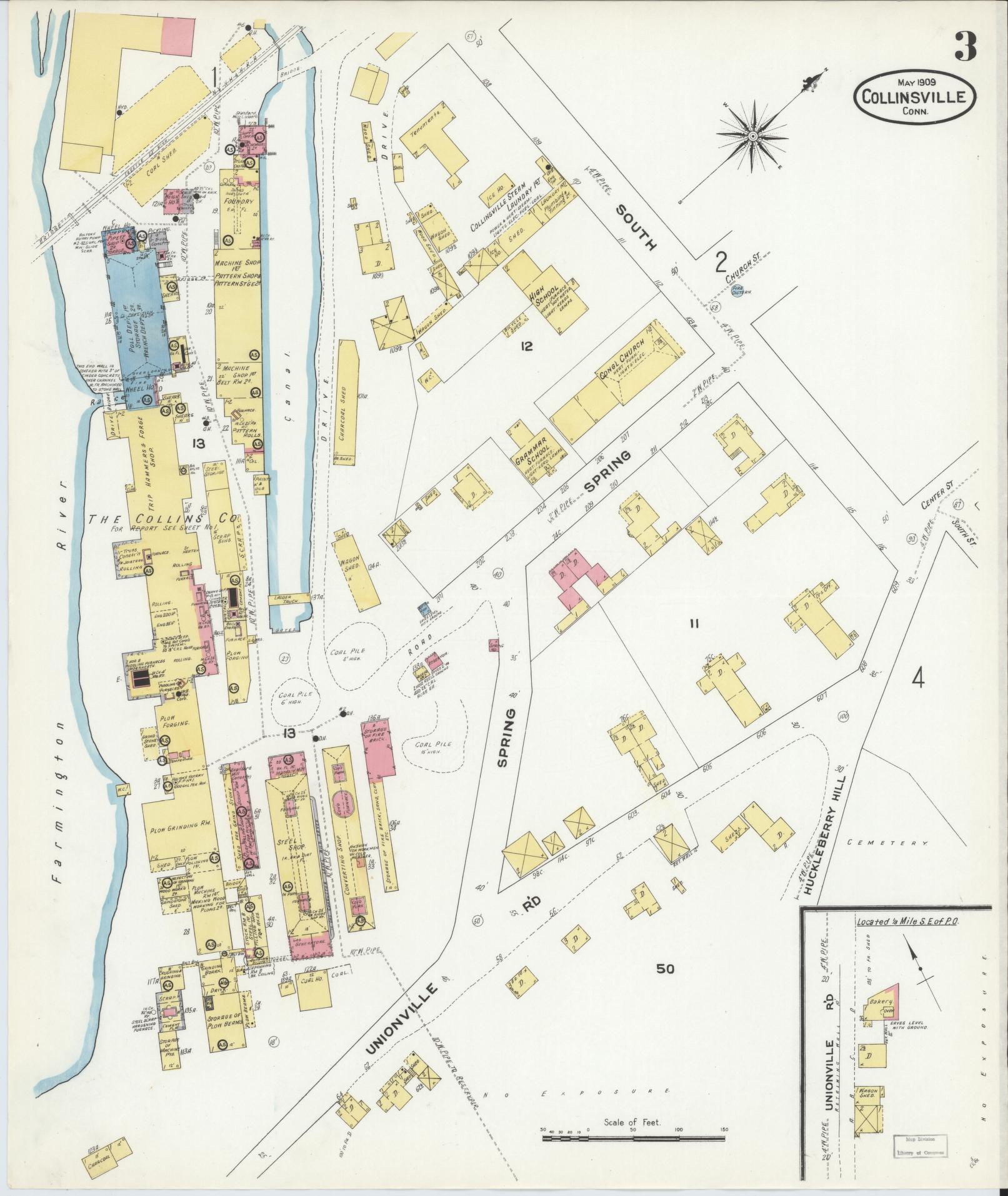 Sanborn Fire Insurance Map from Collinsville, Hartford County, Connecticut (1909), Sheet #0003 - Complete Map Set gallery image, historic Sanborn map, vintage wall art, Connecticut Connecticut