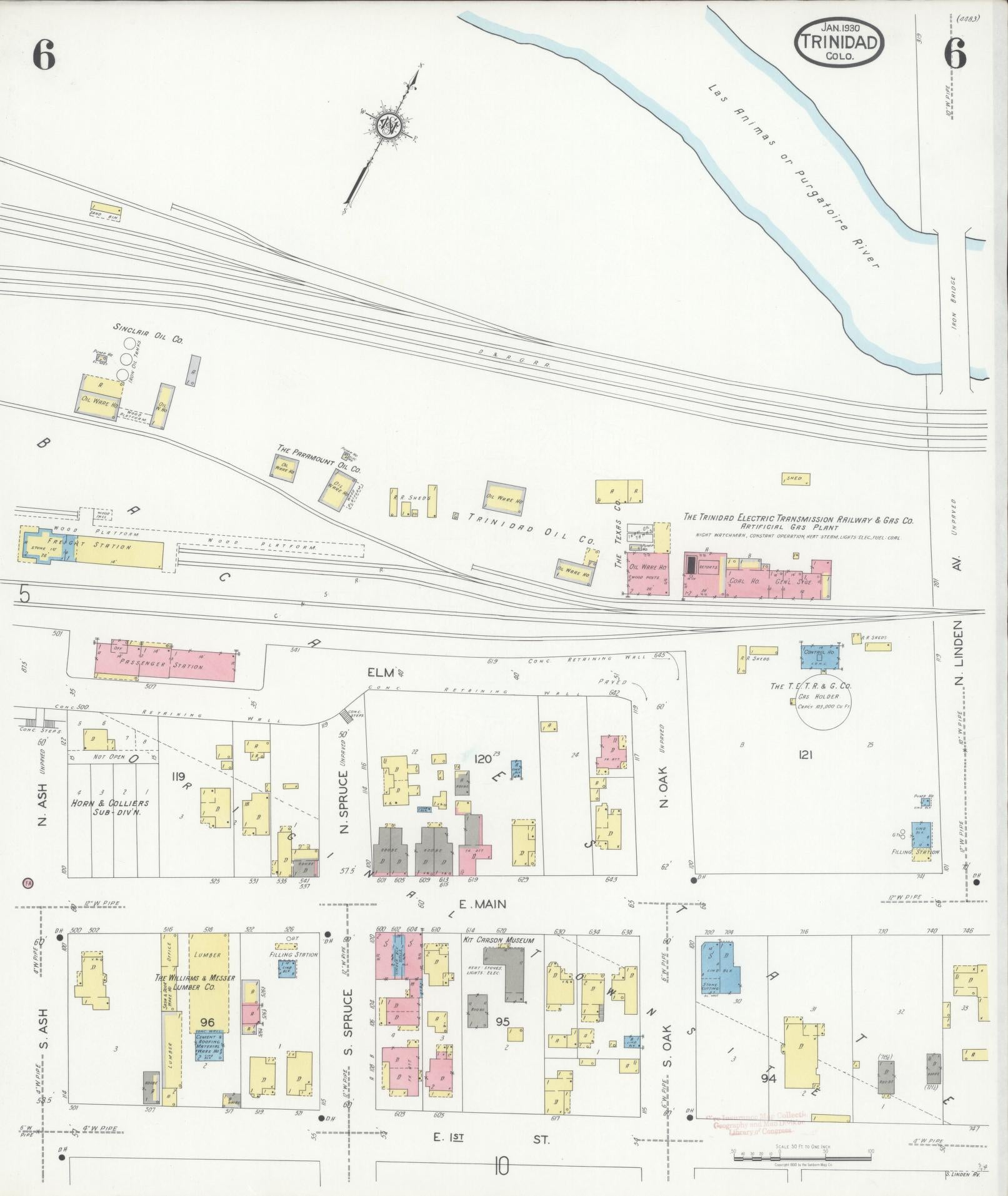 Sanborn Fire Insurance Map from Trinidad, Las Animas County, Colorado (1930), Sheet #0006 - Complete Map Set gallery image, historic Sanborn map, vintage wall art, Colorado Colorado