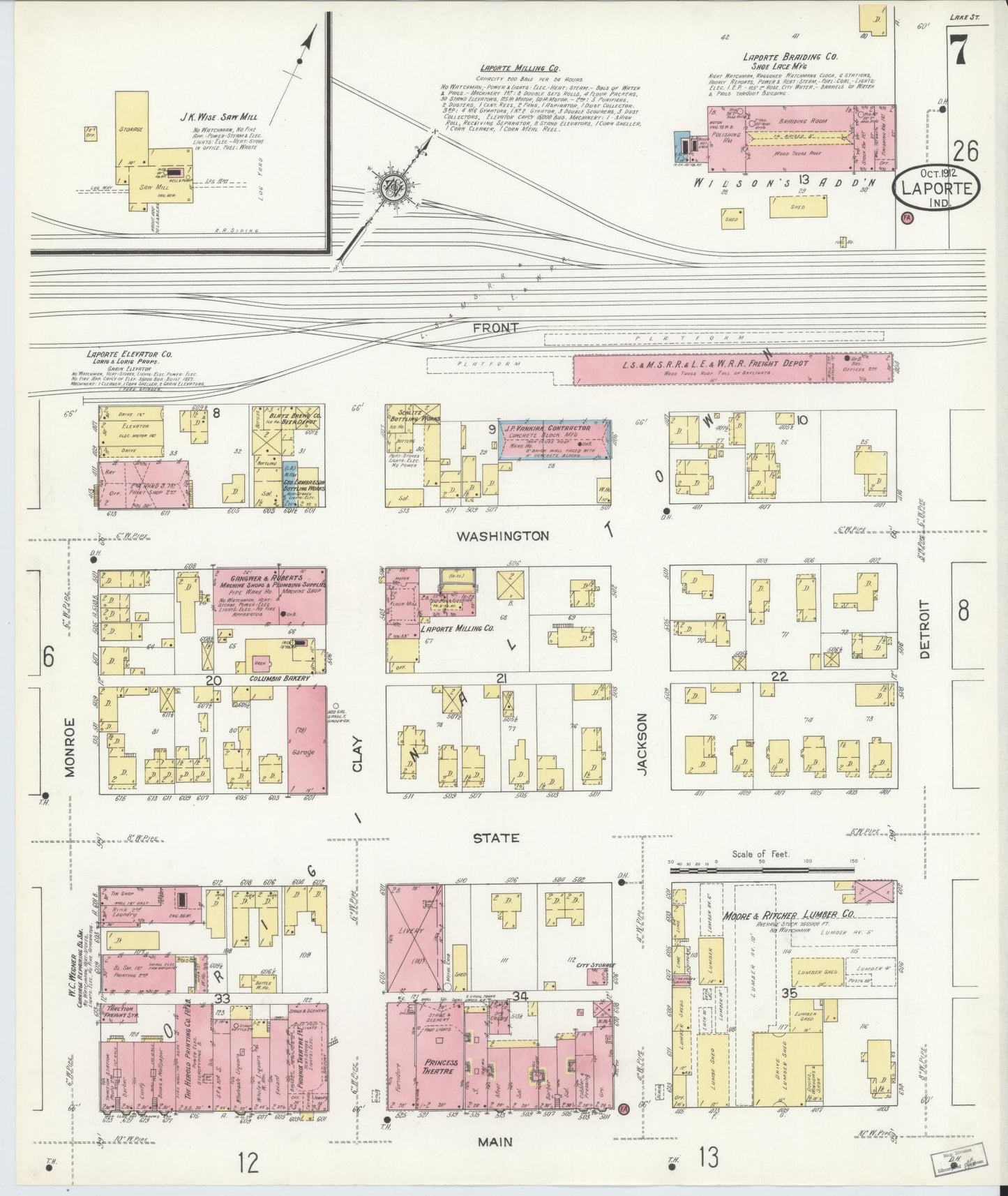 Sanborn Fire Insurance Map from La Porte, La Porte County, Indiana (1912), Sheet #0007 - Complete Map Set gallery image, historic Sanborn map, vintage wall art, Indiana Indiana