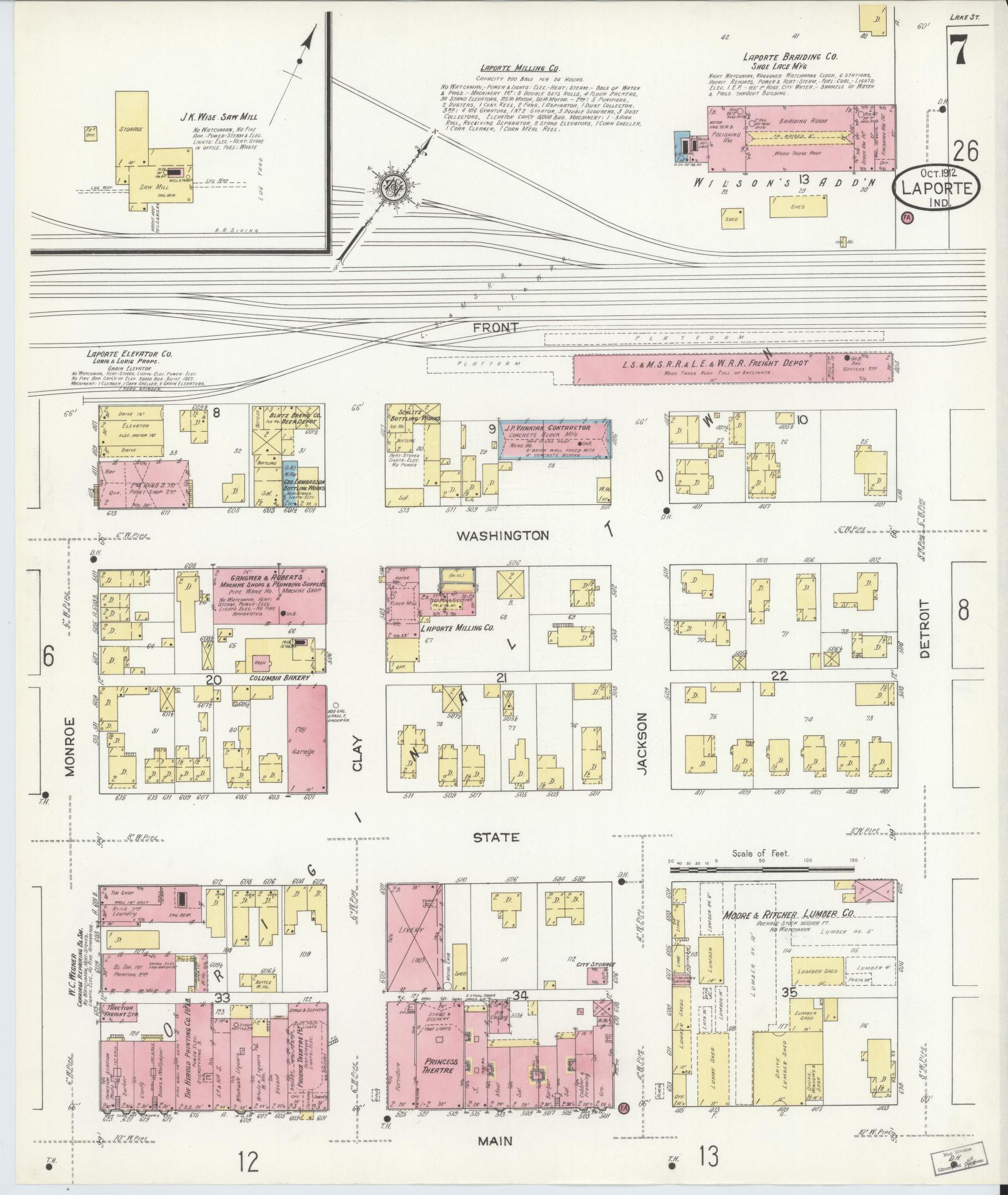 Sanborn Fire Insurance Map from La Porte, La Porte County, Indiana (1912), Sheet #0007 - Complete Map Set gallery image, historic Sanborn map, vintage wall art, Indiana Indiana