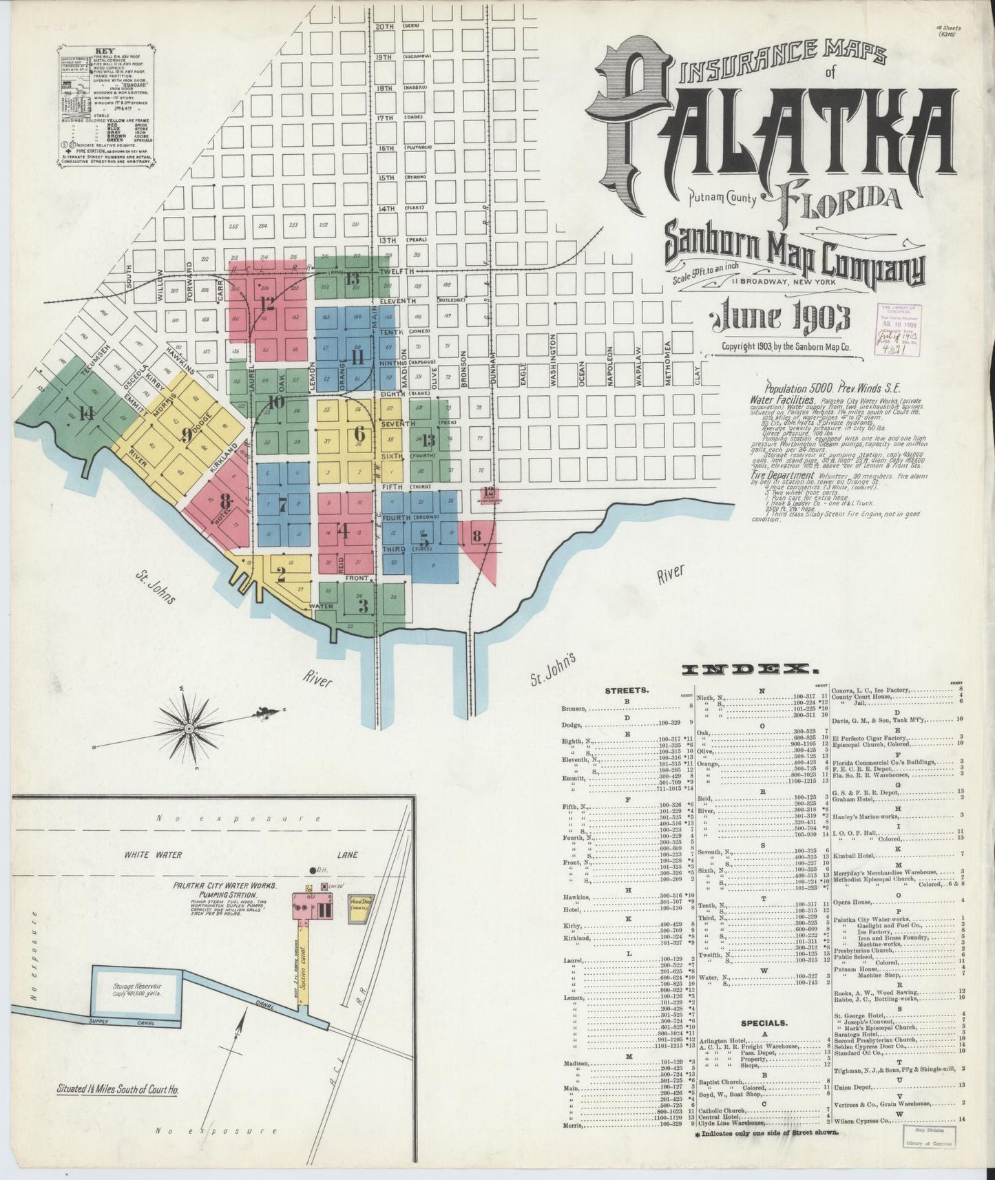 Sanborn Fire Insurance Map from Palatka, Putnam County, Florida (1903), Sheet #0001 - Complete Map Set gallery image, historic Sanborn map, vintage wall art, Florida Florida