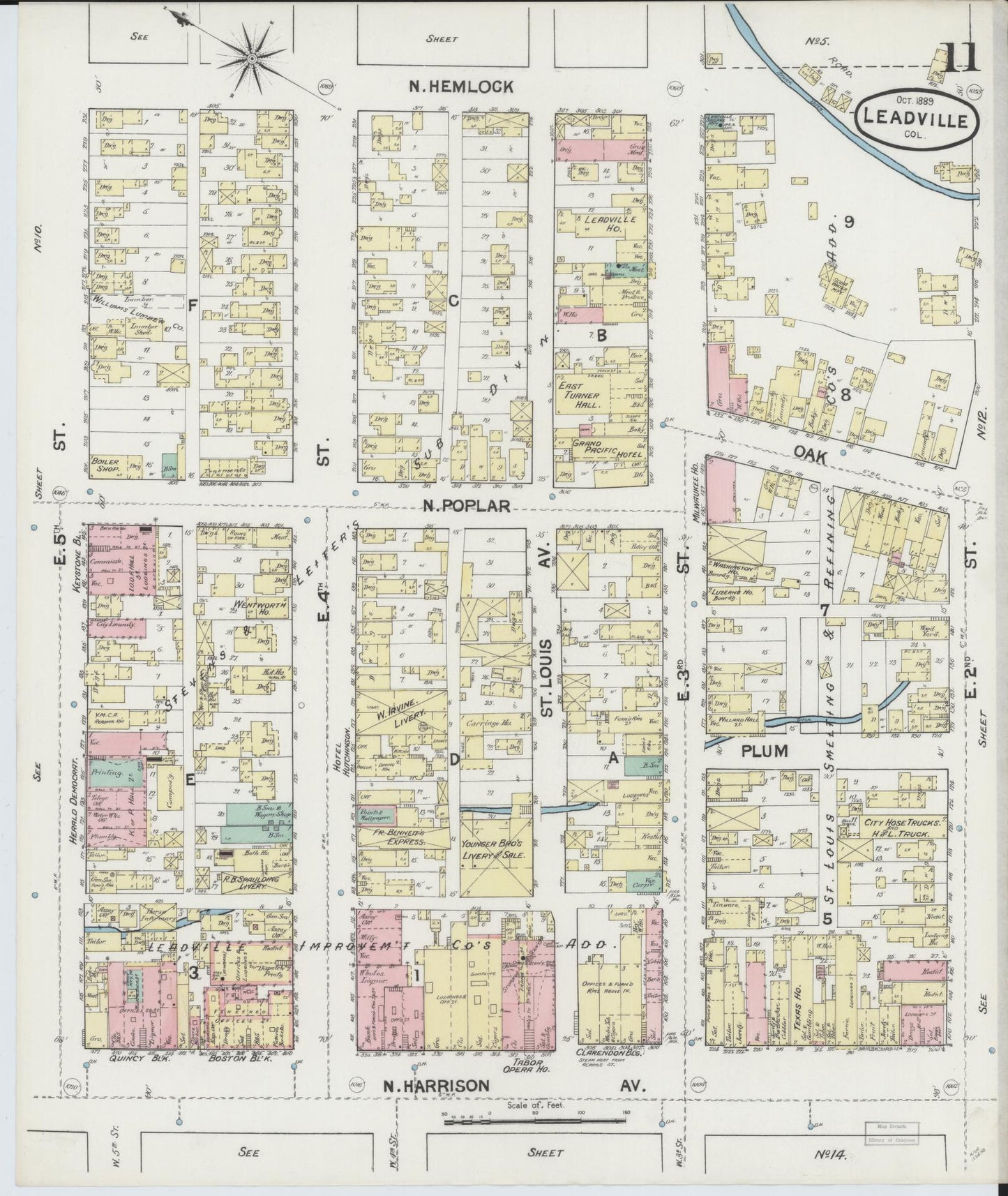 Sanborn Fire Insurance Map from Leadville, Lake County, Colorado (1889), Sheet #0011 - Historic Sanborn Fire Insurance Map Print, vintage old map wall art, antique decor, genealogy gift, Colorado Colorado map