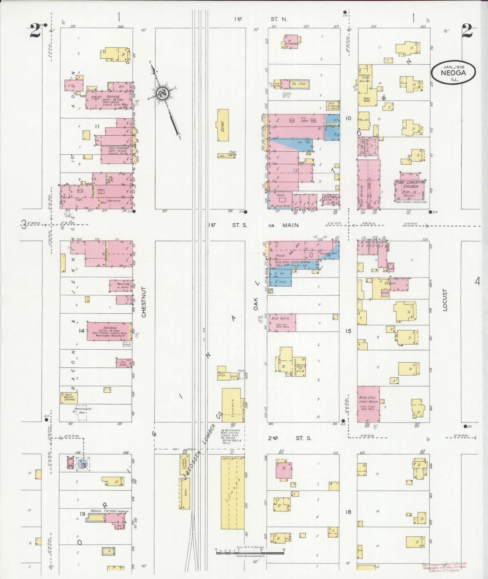 Sanborn Fire Insurance Map from Neoga, Cumberland County, Illinois (1930), Sheet #0002 - Historic Sanborn Fire Insurance Map Print, vintage old map wall art, antique decor, genealogy gift, Illinois Illinois map