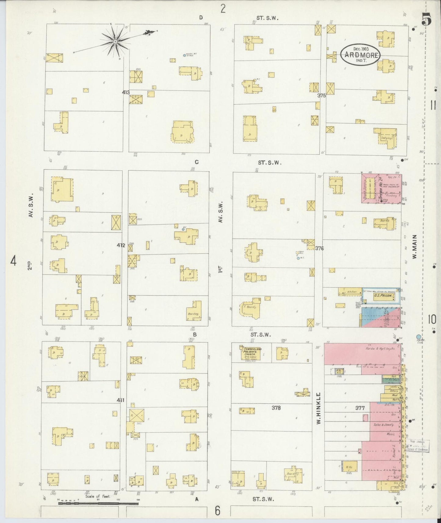 Sanborn Fire Insurance Map from Ardmore, Carter County, Oklahoma (1903), Sheet #0005 - Historic Sanborn Fire Insurance Map Print, vintage old map wall art, antique decor, genealogy gift, Oklahoma Oklahoma map