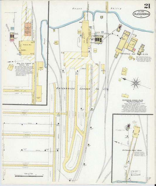 Sanborn Fire Insurance Map from Alexandria, Rapides Parish, Louisiana (1909), Sheet #0021 - Historic Sanborn Fire Insurance Map Print, vintage old map wall art, antique decor, genealogy gift, Louisiana Louisiana map