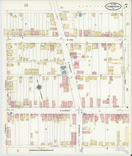 Sanborn Fire Insurance Map from Chambersburg, Franklin County, Pennsylvania (1910), Sheet #0007 - Historic Sanborn Fire Insurance Map Print, vintage old map wall art, antique decor, genealogy gift, Pennsylvania Pennsylvania map