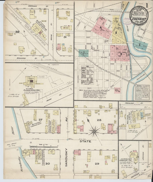 Sanborn Fire Insurance Map from Fremont, Sandusky County, Ohio (1884), Sheet #0001 - Historic Sanborn Fire Insurance Map Print, vintage old map wall art, antique decor, genealogy gift, Ohio Ohio map