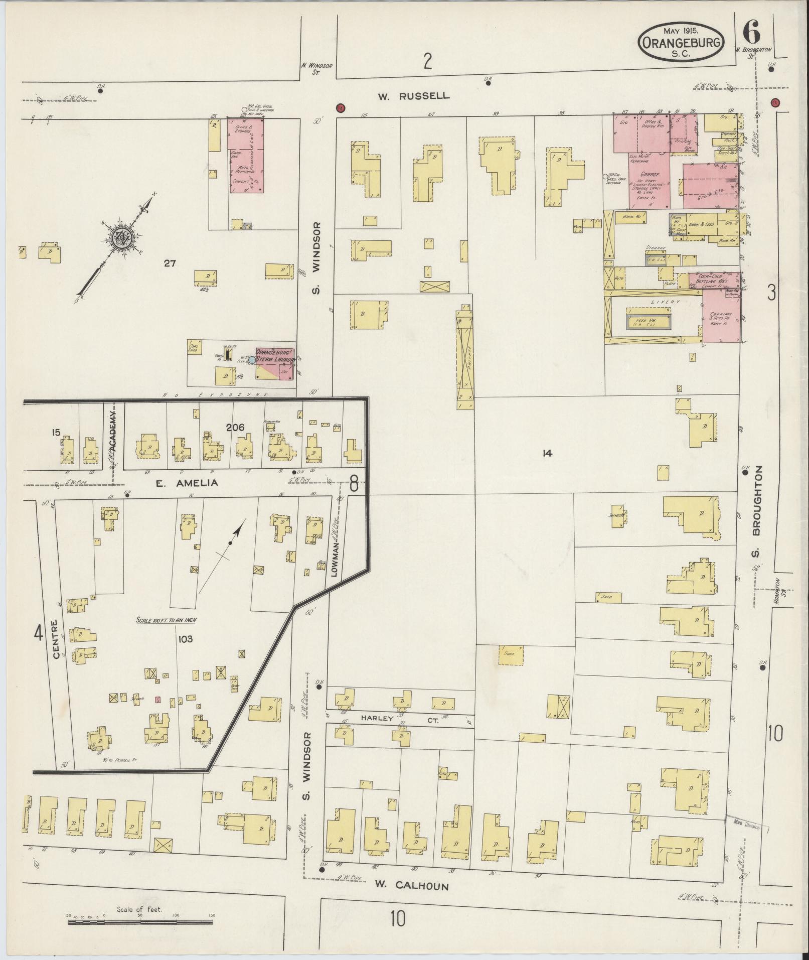 Sanborn Fire Insurance Map from Orangeburg, Orangeburg County, South Carolina (1915), Sheet #0006 - Complete Map Set gallery image, historic Sanborn map, vintage wall art, South Carolina South Carolina