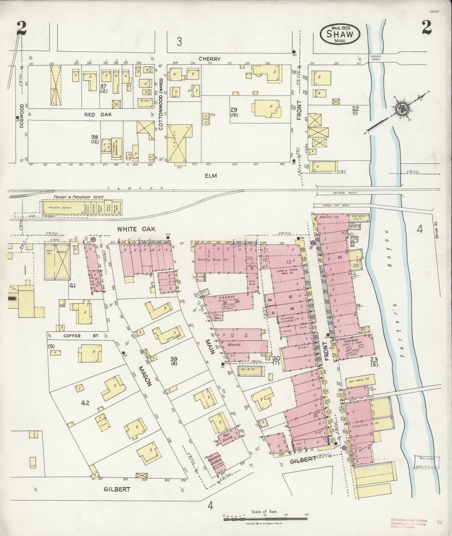 Sanborn Fire Insurance Map from Shaw, Bolivar County, Mississippi (1925), Sheet #0002 - Complete Map Set gallery image, historic Sanborn map, vintage wall art, Mississippi Mississippi