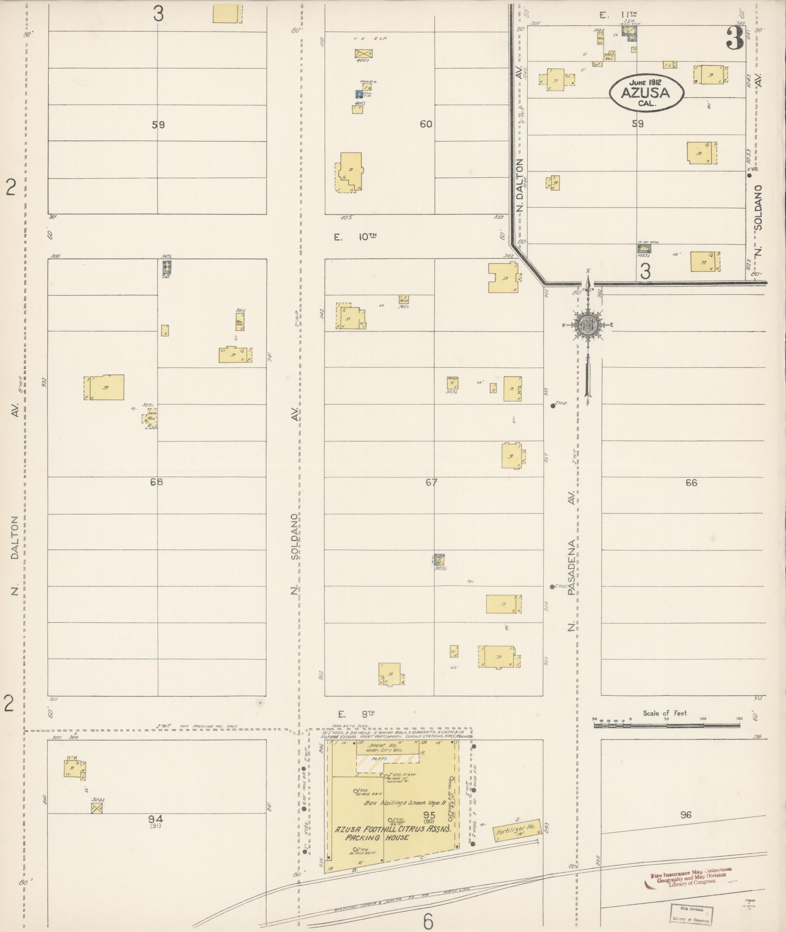 Sanborn Fire Insurance Map from Azusa, Los Angeles County, California (1912), Sheet #0003 - Historic Sanborn Fire Insurance Map Print, vintage old map wall art, antique decor, genealogy gift, California California map
