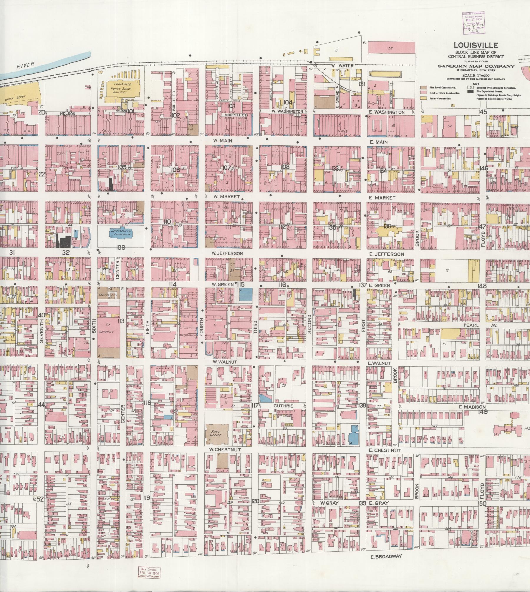 Sanborn Fire Insurance Map from Louisville, Jefferson County, Kentucky (1906), Sheet #0001 - Historic Sanborn Fire Insurance Map Print, vintage old map wall art, antique decor, genealogy gift, Kentucky Kentucky map