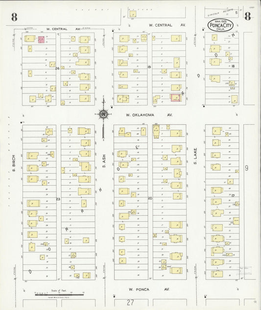 Sanborn Fire Insurance Map from Ponca City, Kay County, Oklahoma (1925), Sheet #0008 - Historic Sanborn Fire Insurance Map Print, vintage old map wall art, antique decor, genealogy gift, Oklahoma Oklahoma map