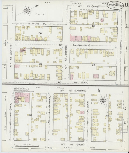 Sanborn Fire Insurance Map from Lansingburg, Rensselaer County, New York (1886), Sheet #0009 - Historic Sanborn Fire Insurance Map Print, vintage old map wall art, antique decor, genealogy gift, New York New York map