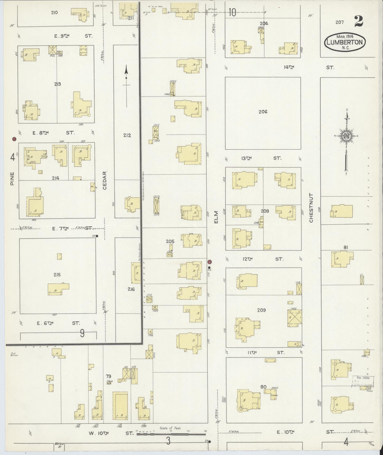 Sanborn Fire Insurance Map from Lumberton, Robeson County, North Carolina (1914), Sheet #0002 - Complete Map Set gallery image, historic Sanborn map, vintage wall art, North Carolina North Carolina