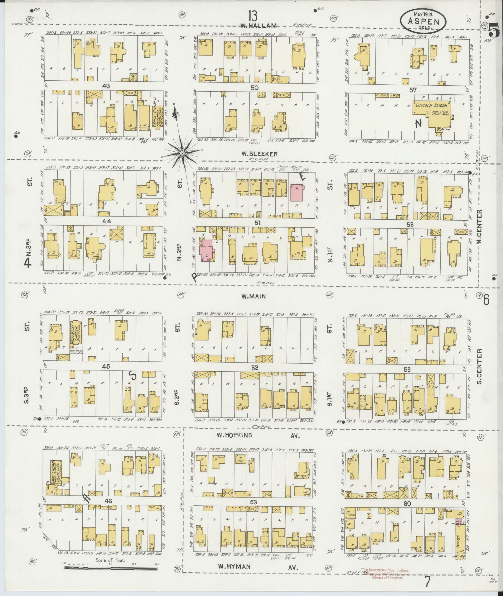 Sanborn Fire Insurance Map from Aspen, Pitkin County, Colorado (1904), Sheet #0005 - Complete Map Set gallery image, historic Sanborn map, vintage wall art, Colorado Colorado
