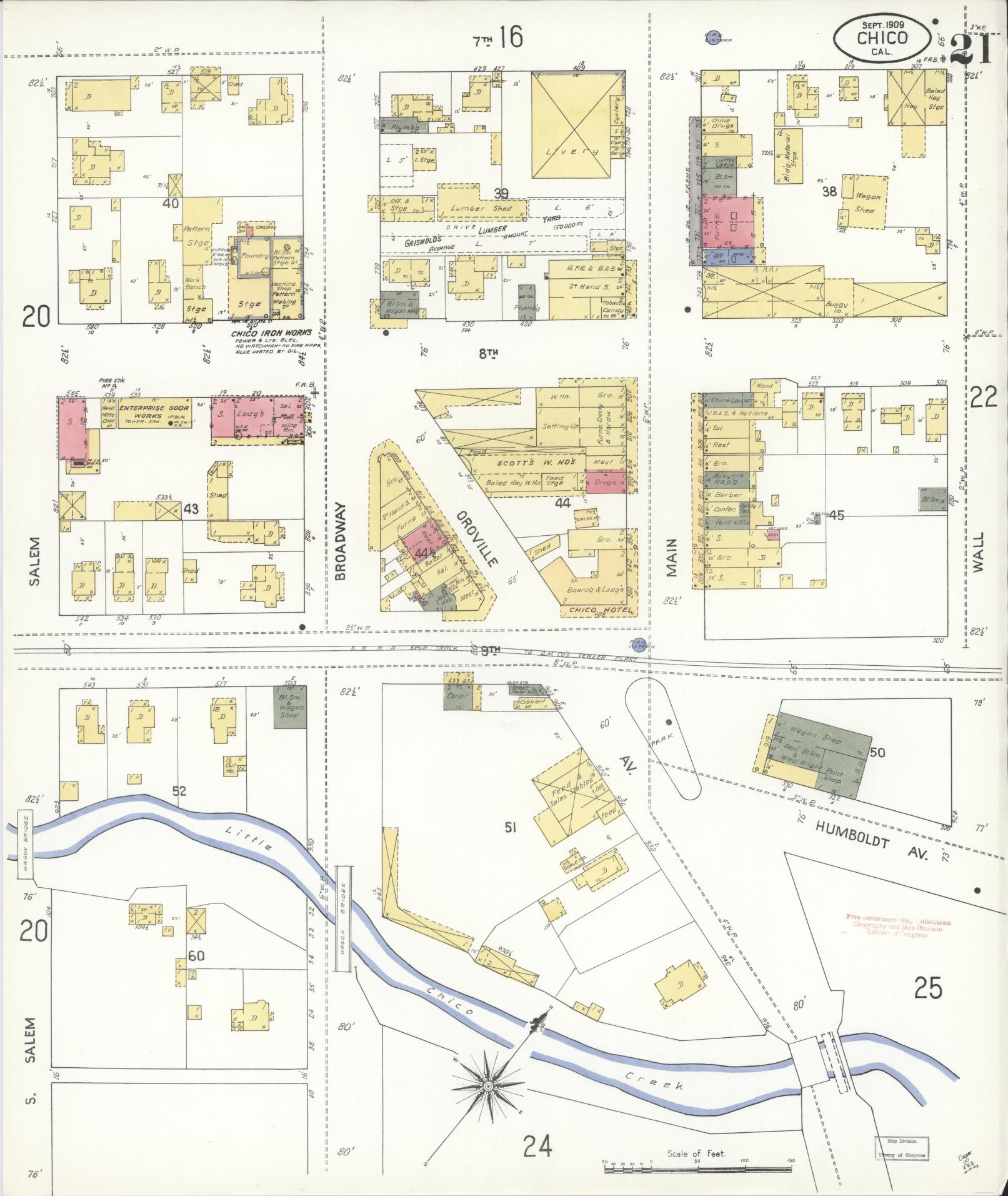 Sanborn Fire Insurance Map from Chico, Butte County, California (1909), Sheet #0021 - Complete Map Set gallery image, historic Sanborn map, vintage wall art, California California
