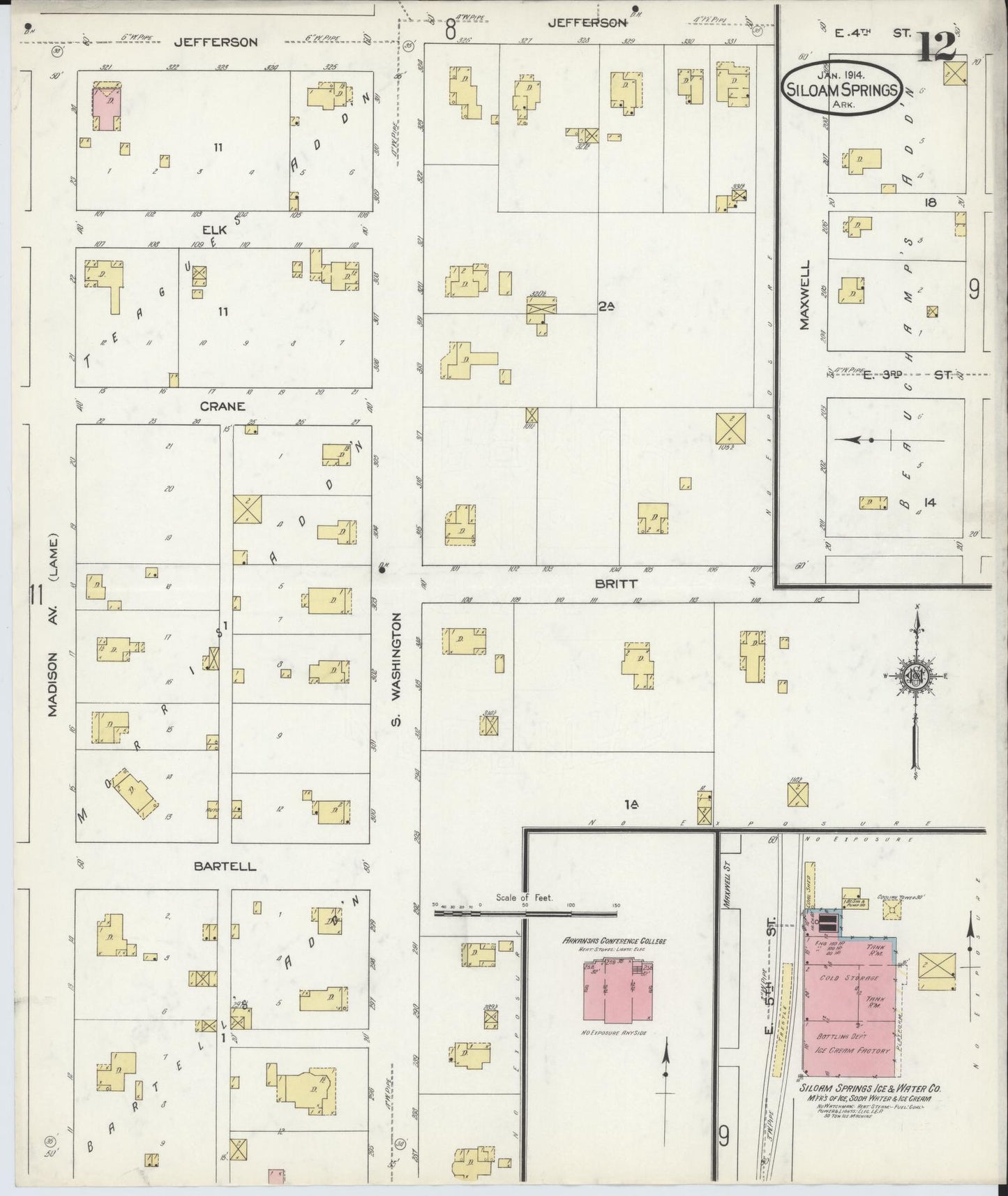 Sanborn Fire Insurance Map from Siloam Springs, Benton County, Arkansas (1914), Sheet #0012 - Historic Sanborn Fire Insurance Map Print, vintage old map wall art, antique decor, genealogy gift, Arkansas Arkansas map