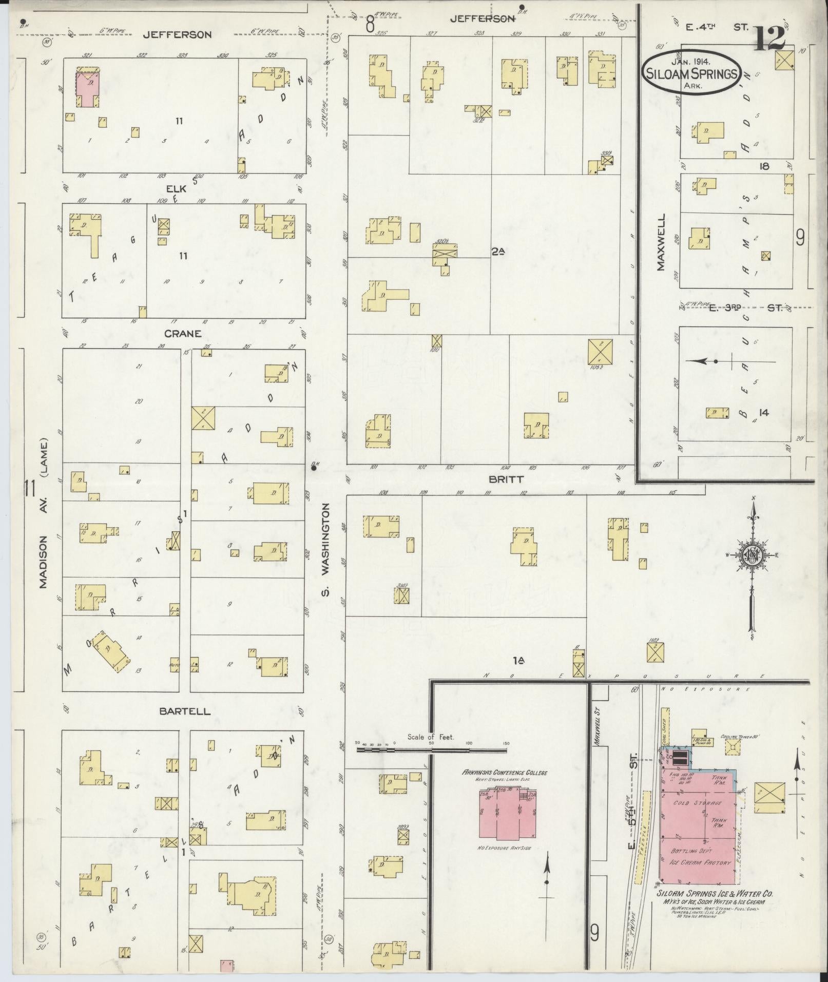 Sanborn Fire Insurance Map from Siloam Springs, Benton County, Arkansas (1914), Sheet #0012 - Historic Sanborn Fire Insurance Map Print, vintage old map wall art, antique decor, genealogy gift, Arkansas Arkansas map
