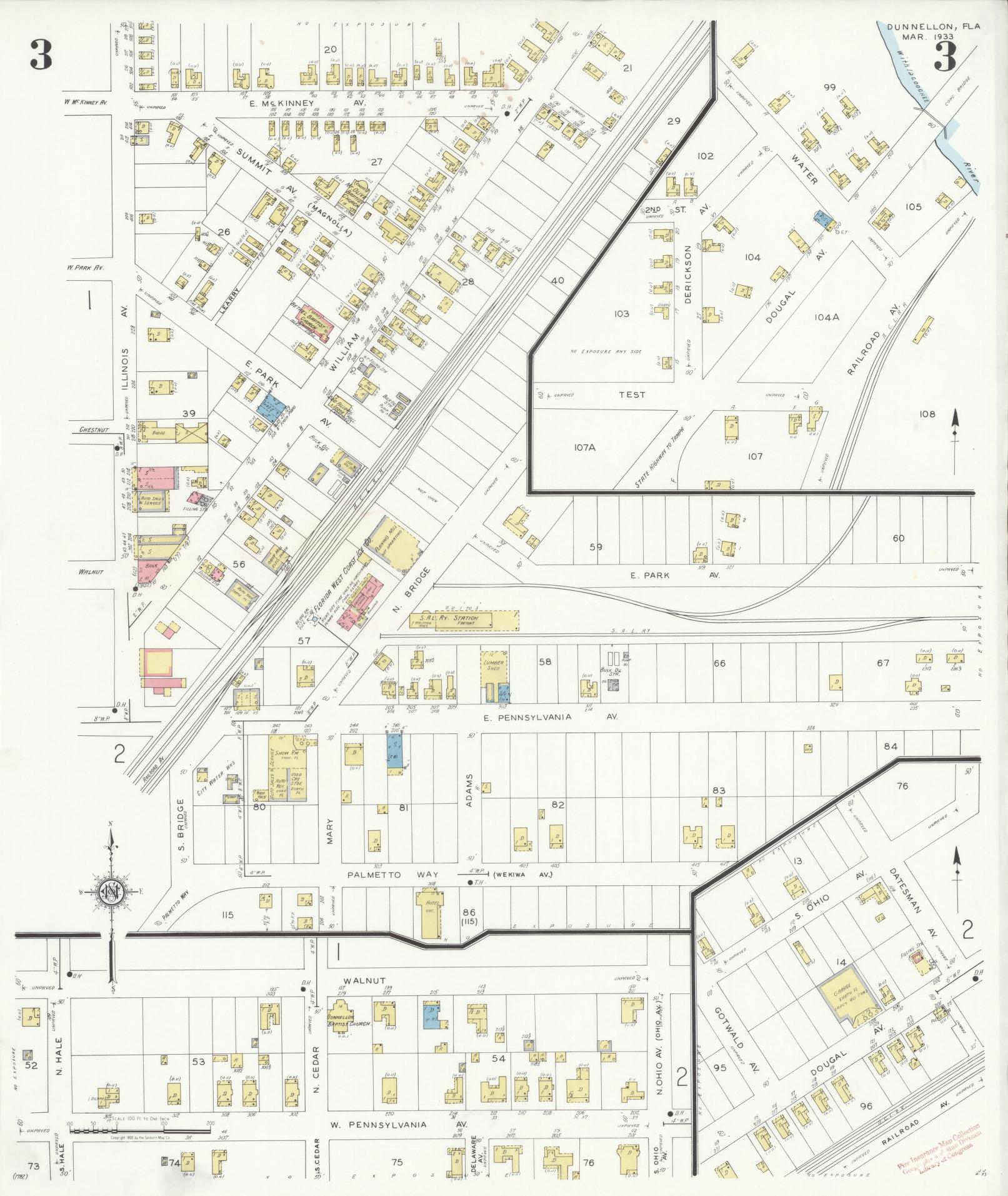 Sanborn Fire Insurance Map from Dunnellon, Marion County, Florida (1933), Sheet #0003 - Historic Sanborn Fire Insurance Map Print, vintage old map wall art, antique decor, genealogy gift, Florida Florida map