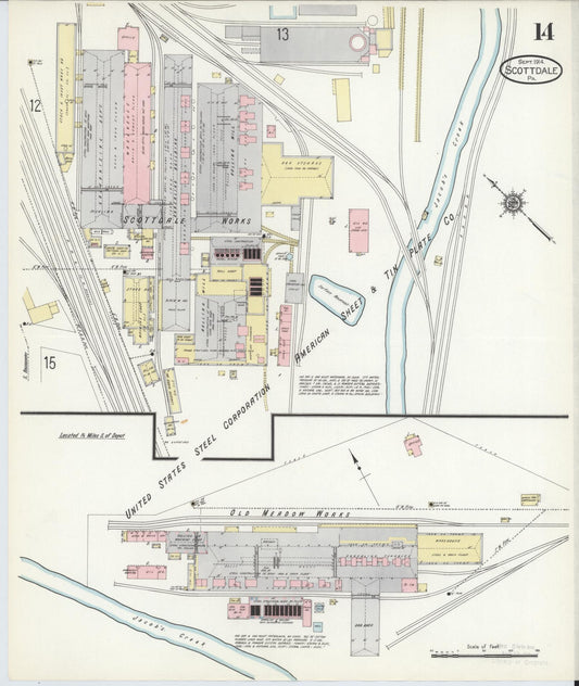Sanborn Fire Insurance Map from Scottdale, Westmoreland County, Pennsylvania (1914), Sheet #0014 - Historic Sanborn Fire Insurance Map Print, vintage old map wall art, antique decor, genealogy gift, Pennsylvania Pennsylvania map