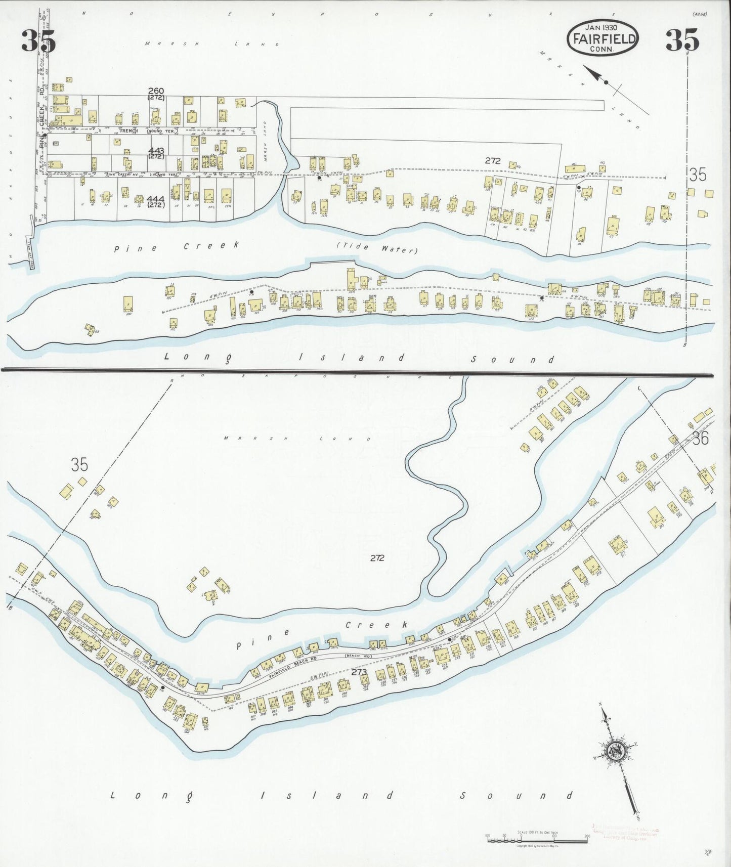 Sanborn Fire Insurance Map from Fairfield, Fairfield County, Connecticut (1930), Sheet #0035 - Complete Map Set gallery image, historic Sanborn map, vintage wall art, Connecticut Connecticut