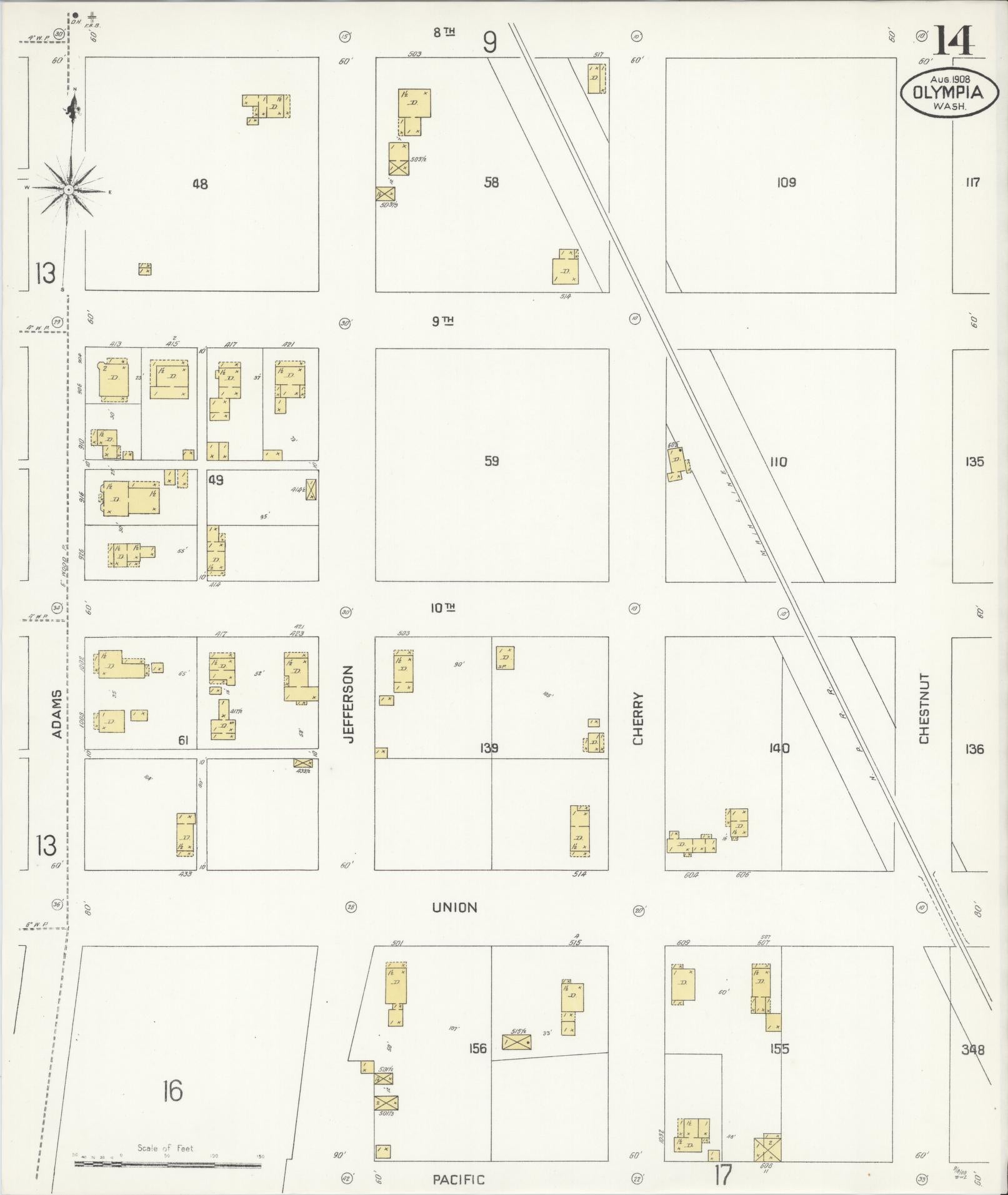 Sanborn Fire Insurance Map from Olympia, Thurston County, Washington (1908), Sheet #0014 - Complete Map Set gallery image, historic Sanborn map, vintage wall art, Washington Washington