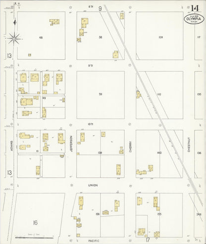 Sanborn Fire Insurance Map from Olympia, Thurston County, Washington (1908), Sheet #0014 - Complete Map Set gallery image, historic Sanborn map, vintage wall art, Washington Washington