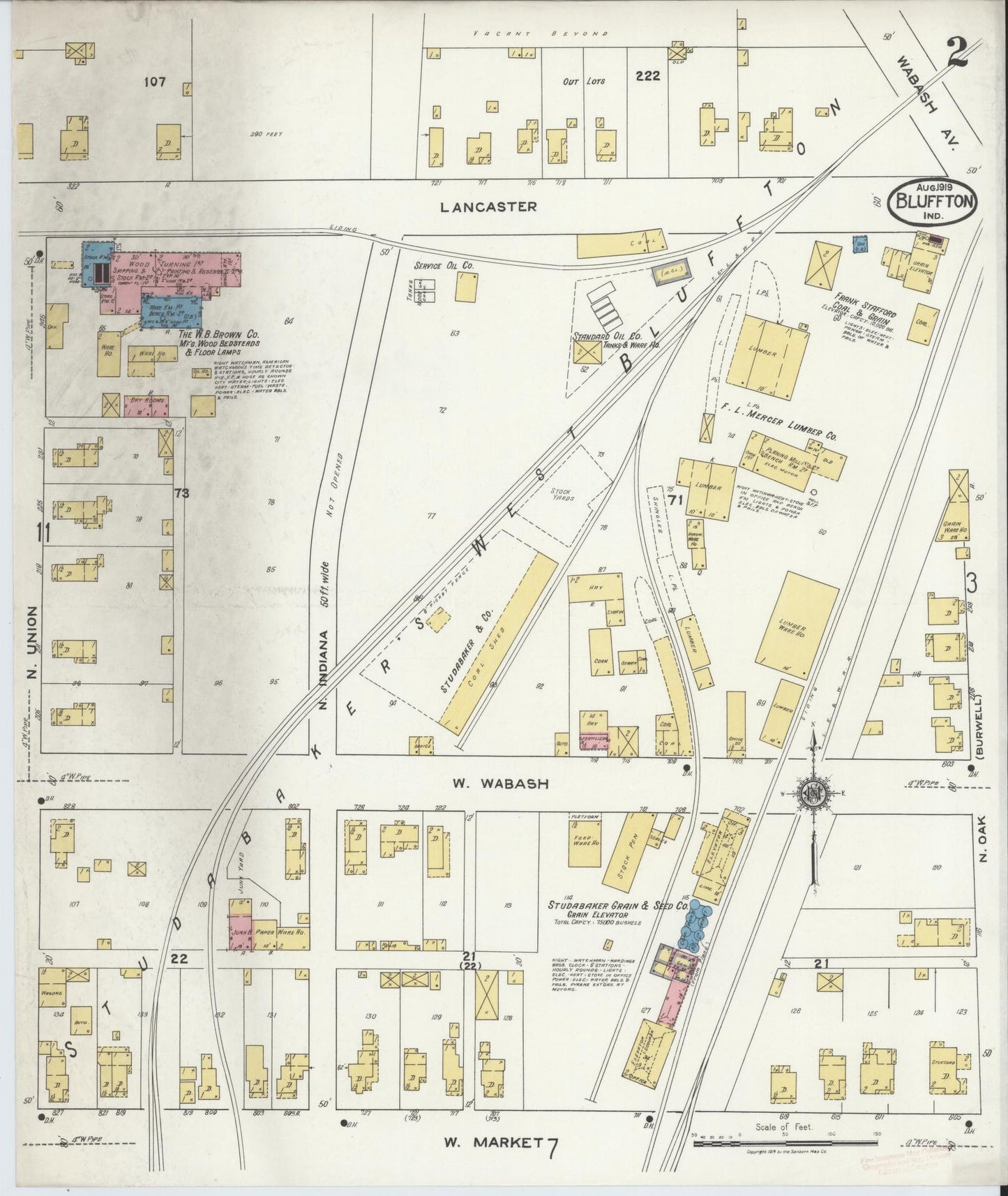 Sanborn Fire Insurance Map from Bluffton, Wells County, Indiana (1919), Sheet #0002 - Complete Map Set gallery image, historic Sanborn map, vintage wall art, Indiana Indiana