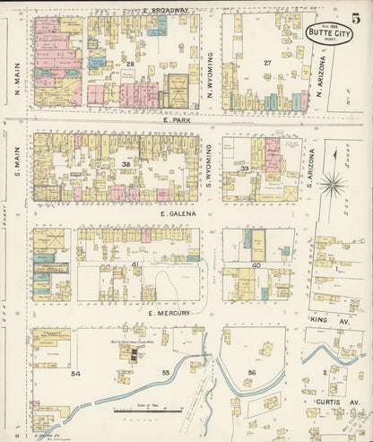 Sanborn Fire Insurance Map from Butte, Silver Bow County, Montana (1888), Sheet #0005 - Complete Map Set gallery image, historic Sanborn map, vintage wall art, Montana Montana