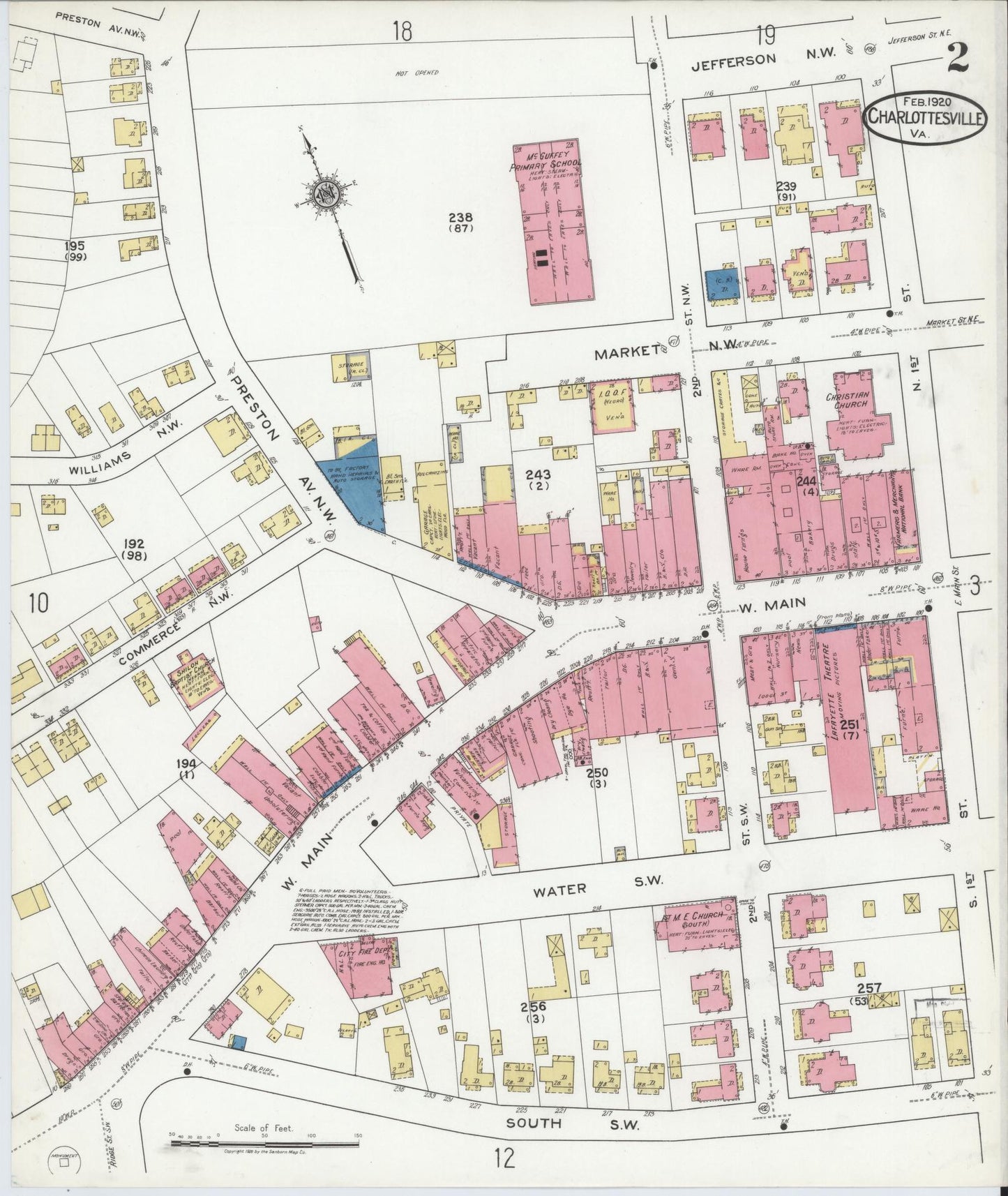 Sanborn Fire Insurance Map from Charlottesville, Independent Cities, Virginia (1920), Sheet #0002 - Complete Map Set gallery image, historic Sanborn map, vintage wall art, Virginia Virginia