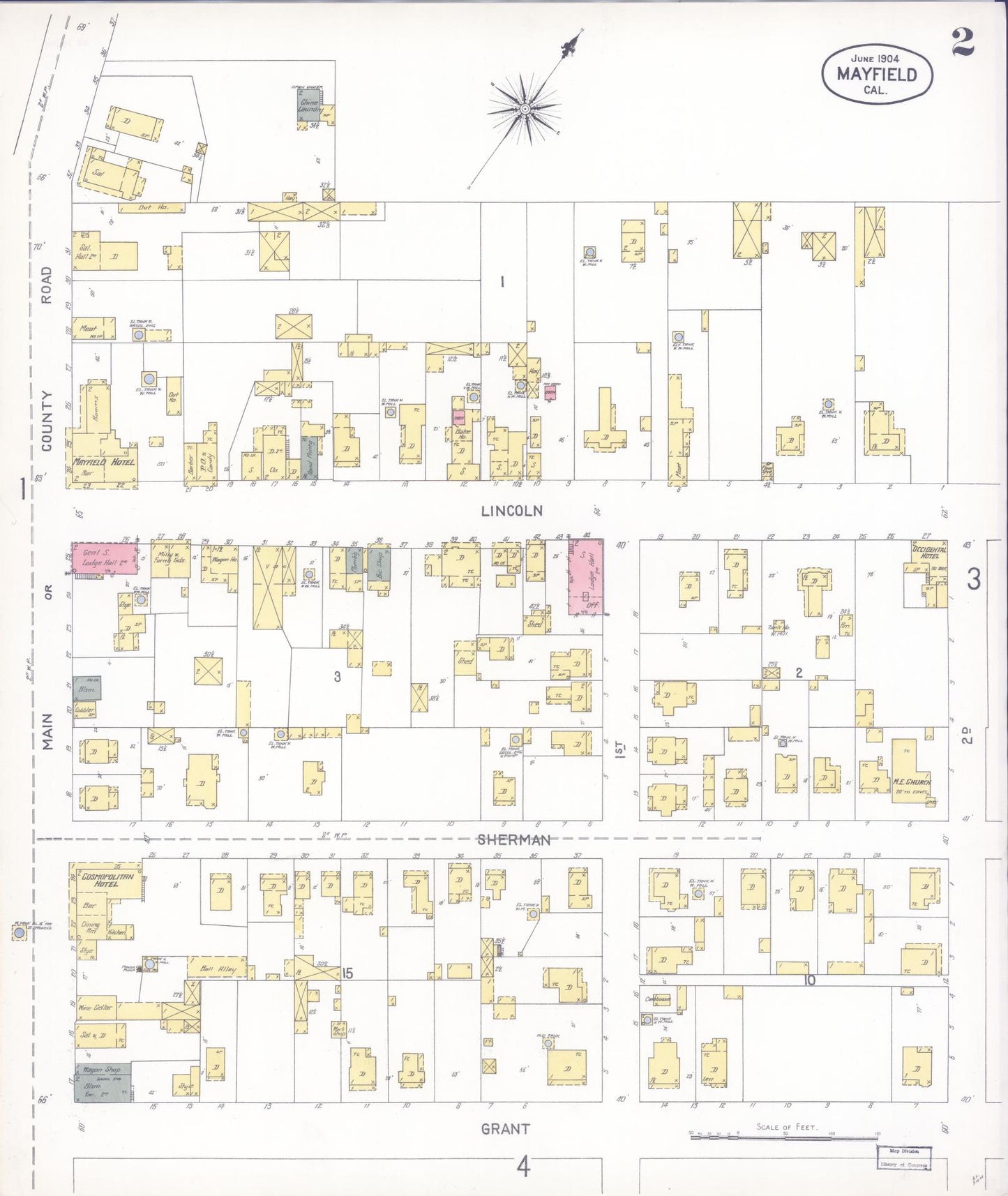 Sanborn Fire Insurance Map from Mayfield, Santa Clara County, California (1904), Sheet #0002 - Complete Map Set gallery image, historic Sanborn map, vintage wall art, California California